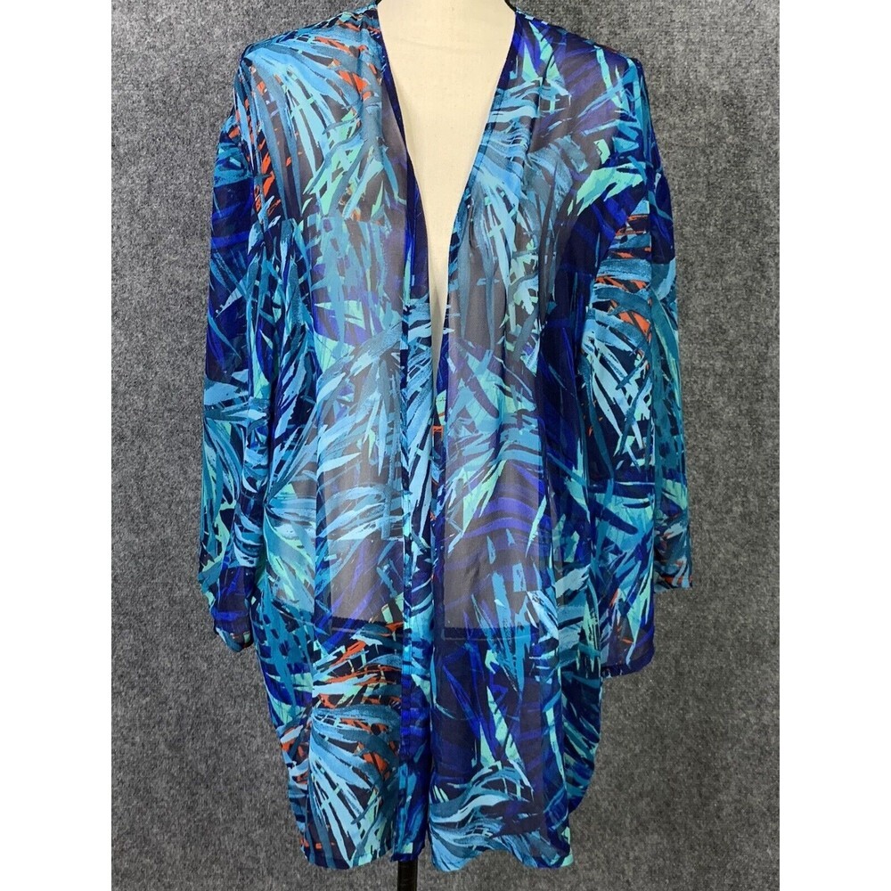 Label Be Semi Sheer Open Cardigan Women 16 Wide 3/4 Sleeve Flowing Scarf-like